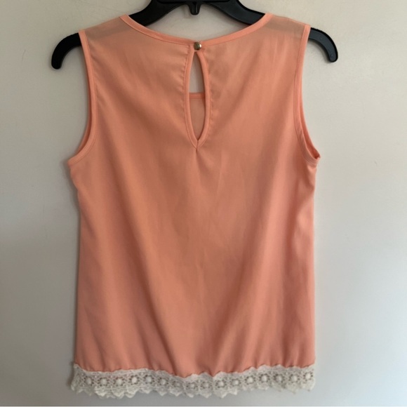 Women’s Candy Rose Peach Tank Top With White Lace Trim Size Small - Picture 10 of 10